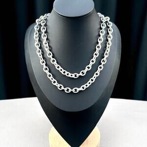 Brooks Brothers 346 Silver Tone Link Chain Necklace Toggle Designer Long 36”